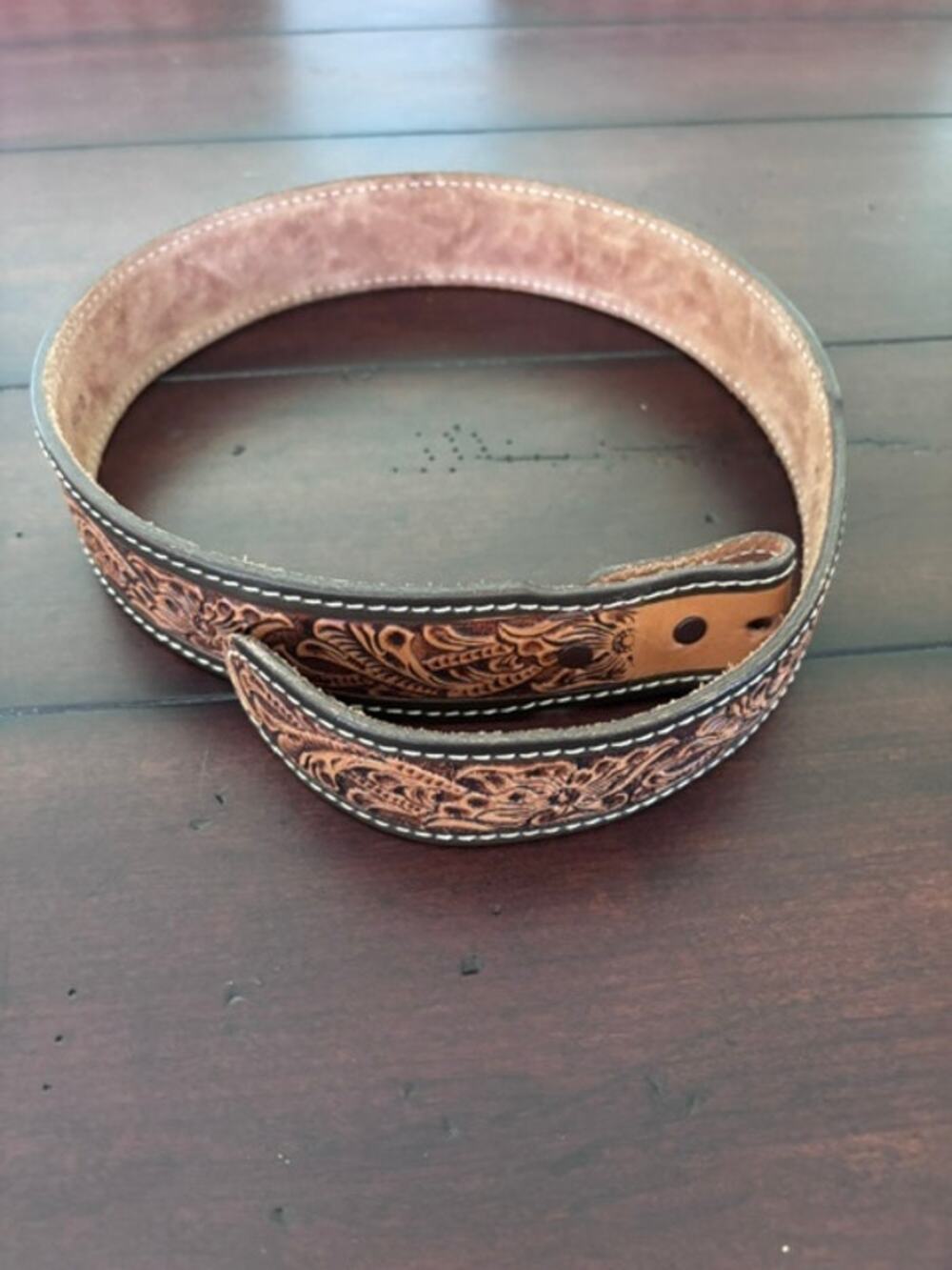 Old Timer Cowhide Leather Western Belt Floral Tooled Brown Tan Size 32